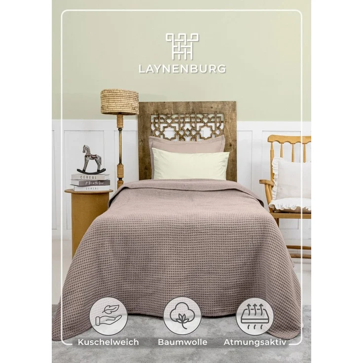 Wohndecke Wohndecke Waffelpique aus Baumwolle - Kuscheldecke, Baumwolldecke -, Laynenburg, Decke als Sofa-decke, Couchdecke, Wolldecke aus Baumwollmix – Bild 1