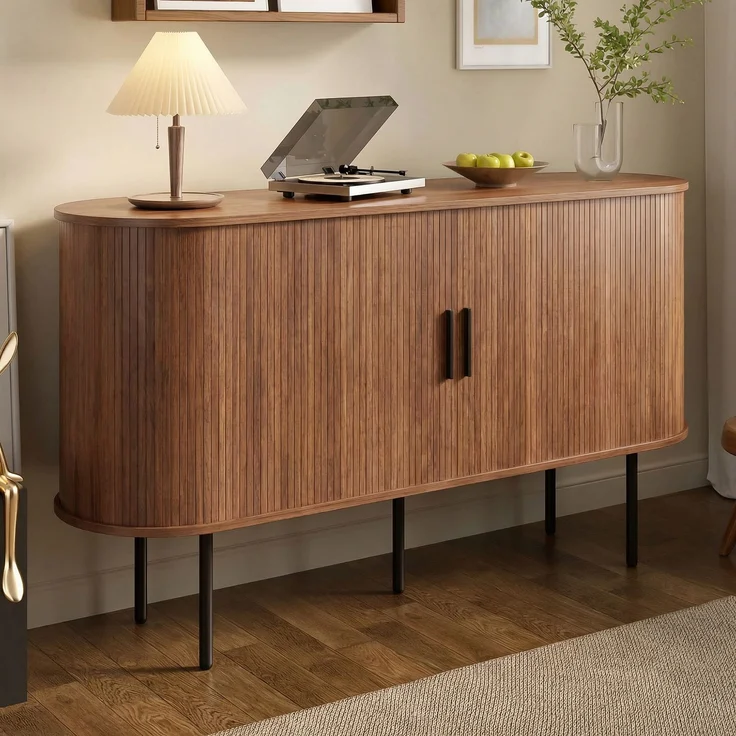 Merax Sideboard mit Rolljalousie-Türen, Aluminiumgriffen & Eisenbeinen – Vielseitiger Aufbewahrungsschrank für Wohnzimmer, Esszimmer & moderne Einrichtung – Bild 2