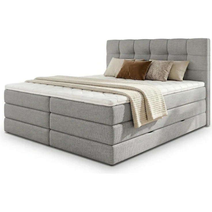 Boxspringbett Best XL mit 2 Bettkästen und Topper, mit Taschenfederkern- und Bonellfederkernmatratze, Doppelbett, Polsterbett aus Webstoff mit Stauraum (Grau (Inari 91), 140 x 200 cm) – Bild 1