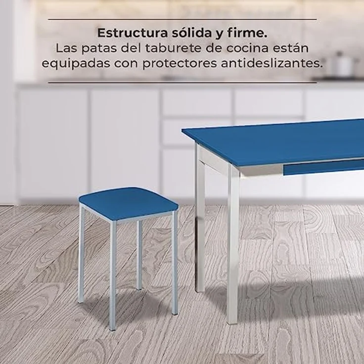 ASTIMESA - Gepolsterter Küchenhocker - Solide und Feste Struktur - Gestell Farbe Aluminium und Sitzfläche aus Kunstleder - Sitzfarbe: Blau, Lieferumfang: 2 Stück, Maße: 35 x 35 x 45 cm – Bild 4