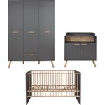 Trendteam 'Mats' 3-tlg. Babyzimmer-Set, grau, aus Bett 70x140, 3-trg. Kleiderschrank und Wickelkommode