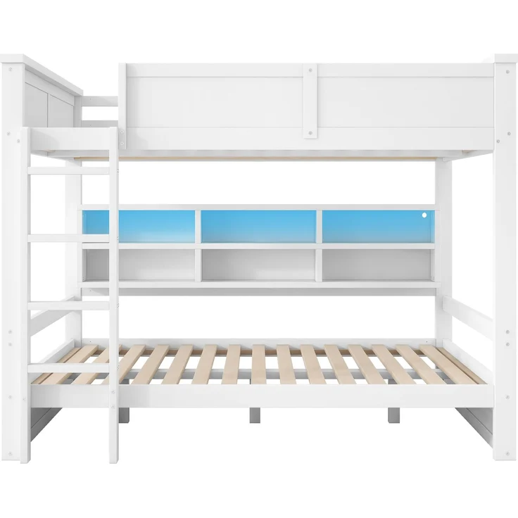 160x200 Etagenbett mit Stauraumschränken und LED-Licht, Weiß – Bild 8