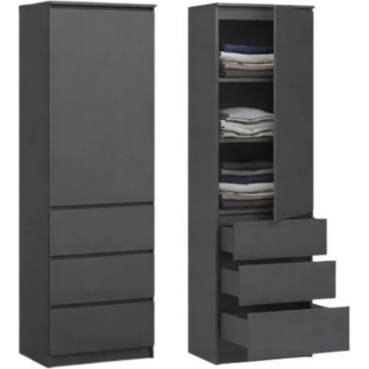Home Collective Kleiderschrank Garderobenschrank Mehrzweckschrank Schrank platzsparend & vielseitig (50x40x180,5 cm (BxTxH), ideal für Schlafzimmer Flur & Arbeitszimmer) mit 1 Tür 3 Einlegeböden & 3 Schubladen in anthrazit – Bild 4