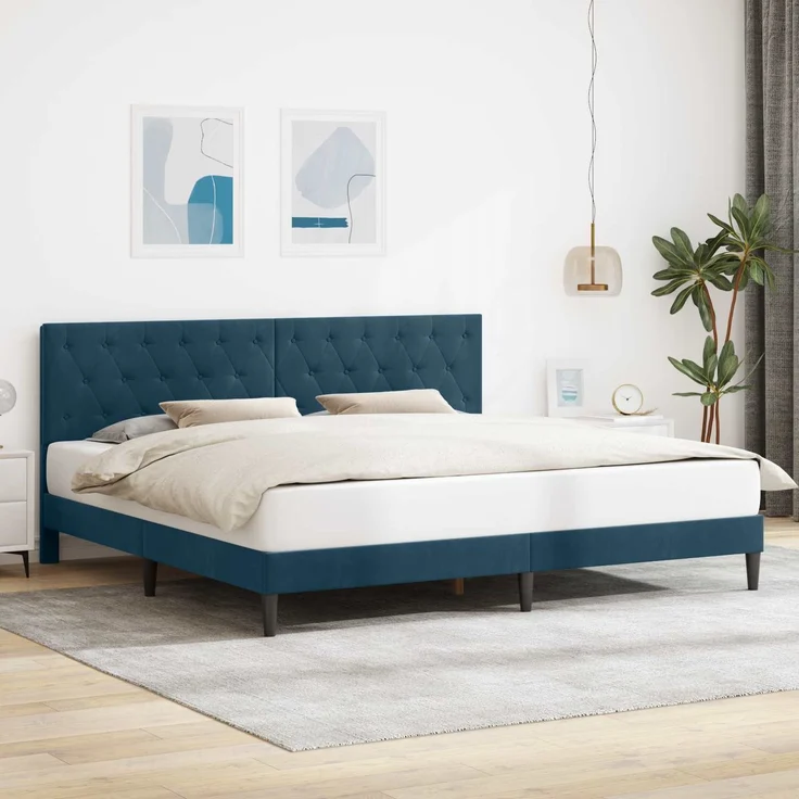 vidaXL Bettrahmen mit Kopfteil Blau 180 x 200 cm Samt 42027684 – Bild 1