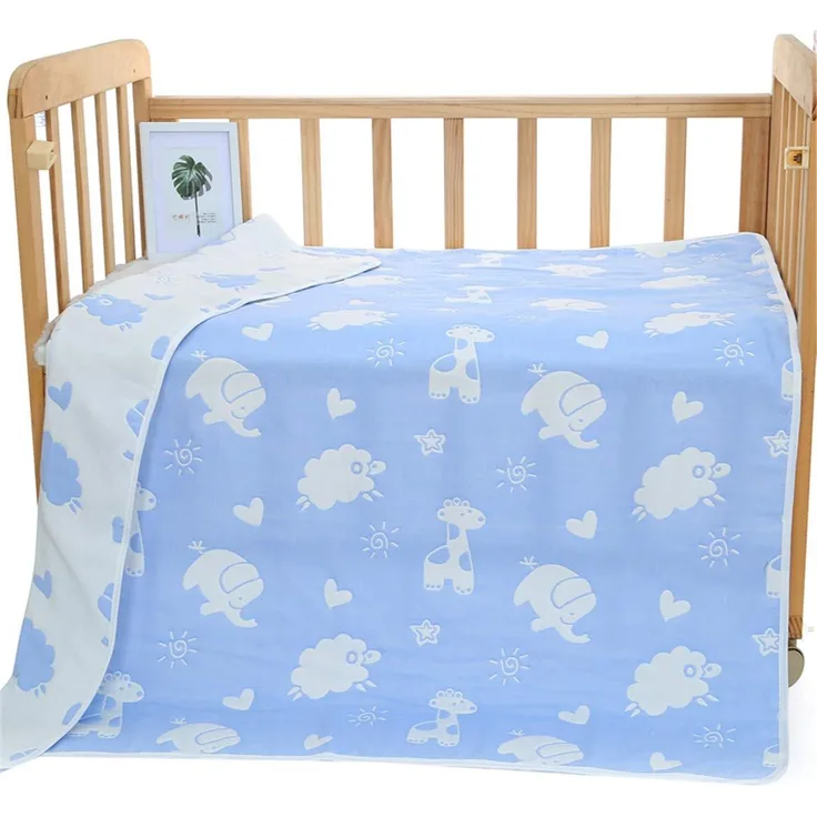 Hayisugar Babydecke Musselin Swaddle Pucktücher 6 Schichten Puckdecken 110x120 cm Kuscheldecke 100% Baumwolle | Erstlingsdecke, Pucktuch Kinderdecke für Mädchen Junge, Blau Tiere