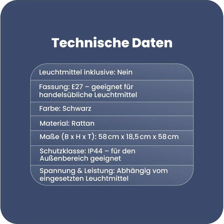 Star Rattan-Lampenschirm „Vide“ (Ø 58 cm), Für den Außenbereich - wetterfest und dekorativ in Schwarz, Kombinierbar mit E27-Outdoor-Kabelsets, Schutzart IP44 – Bild 7