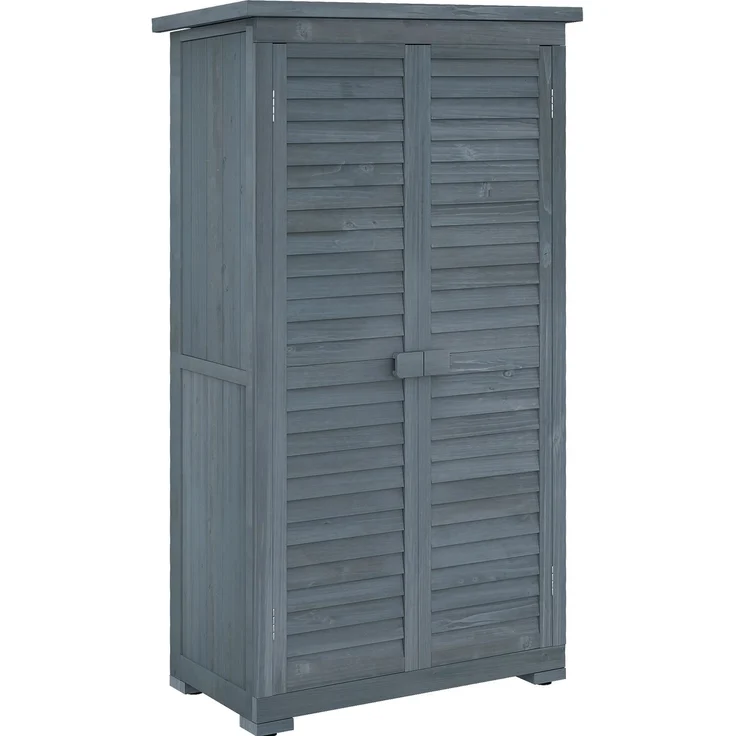 Gartenschrank 87 x 46,5 x 160 cm aus Tannenholz mit Lamellentüren und Bitumendach – Bild 3