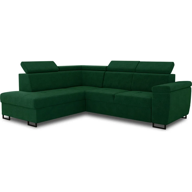 Ecksofa Natan mit Schlaffunktion und einstellbare Kopfstützen - Wohnlandschaft mit Metallfüßen, Couchgarnitur, Bettkasten, Sofa (Ecksofa Links, Grün (Kronos 19)) – Bild 2
