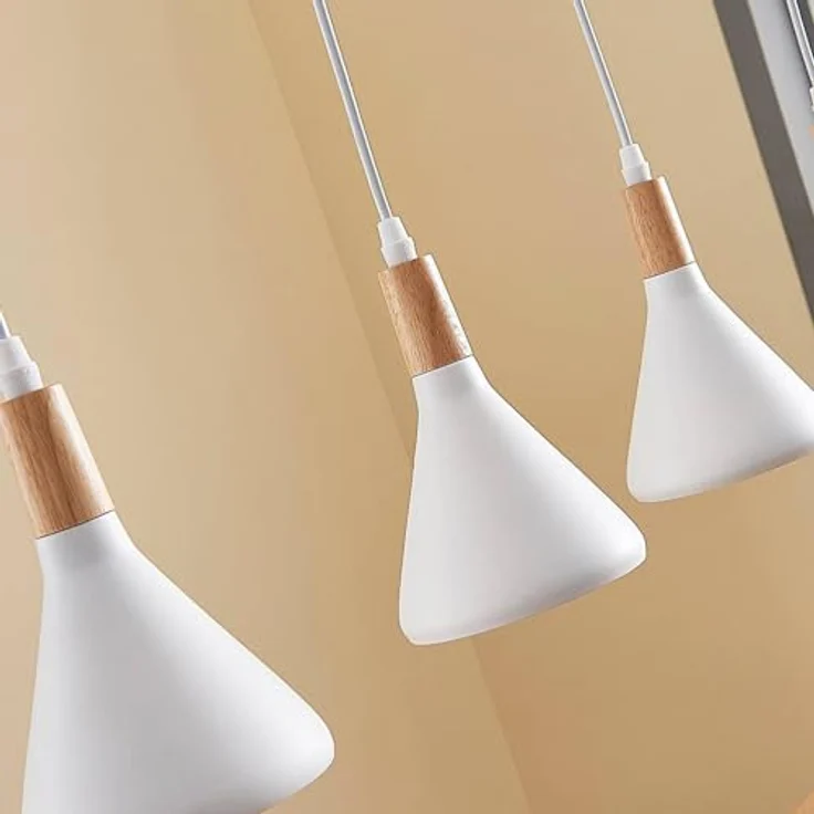 Lindby Pendelleuchte 'Arina', 5-flammig aus Metall und Holz, weiß, E14 max. 8W, 100 x 12 cm, Scandi Design für Wohnzimmer und Esszimmer – Bild 7