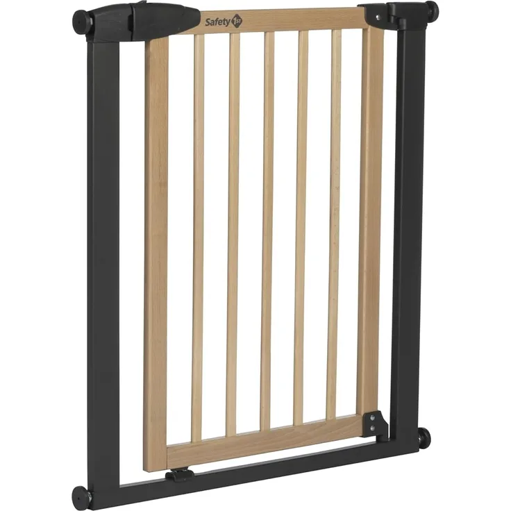 Safety 1st Simply Close Wood and Metal, Babyschutzgitter, Türschutzgitter ausziehbar, Druckbefestigung, Öffnung von 73–80cm, Treppenschutzgitter ohne Bohren, EIN-Hand-Öffnung, Wood & Graphite
