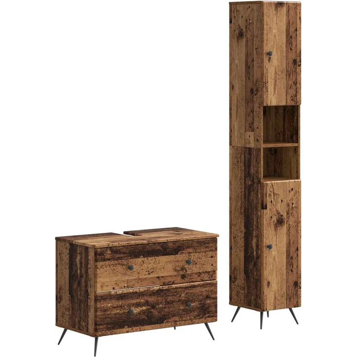 vidaXL 2-teiliges Badezimmer Schrank Set BREDA Altholz Holzwerkstoff 3417565 – Bild 1