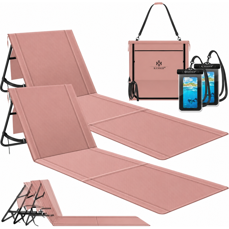 KESSER 2er Set Strandmatte mit verstellbarer Rückenlehne & Tragegurt, klappbar, max. 130 kg, wasserdichter Handyhülle & Tragetasche – Bild 9