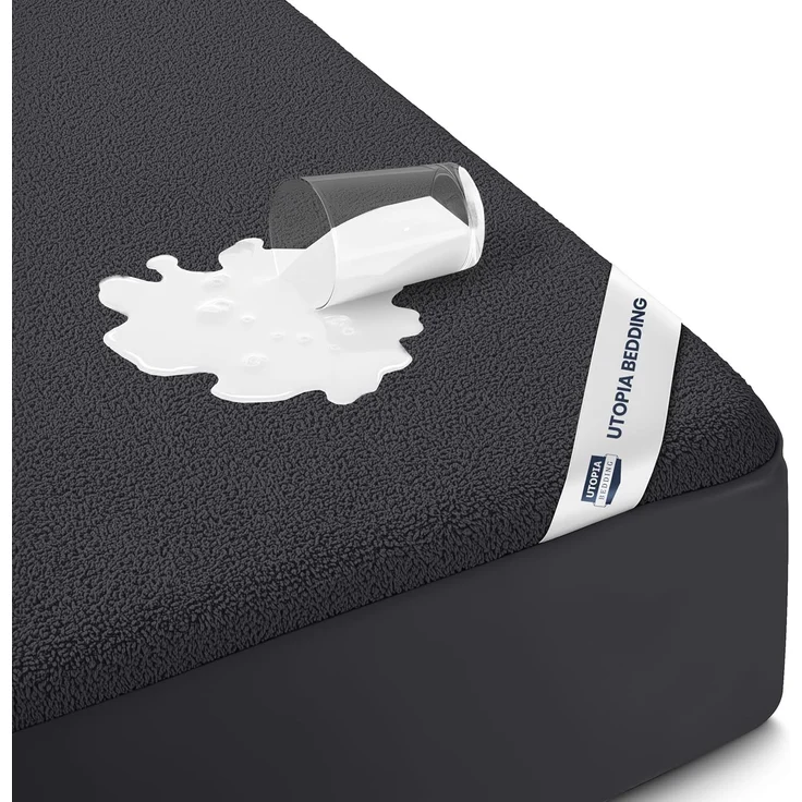 Utopia Bedding Wasserdichter Matratzenschoner für Doppelbett, XL, Premium-Frottee-Matratzenbezug, 200 g/m², atmungsaktiv, Spannbetttuch mit dehnbaren Taschen (schwarz)