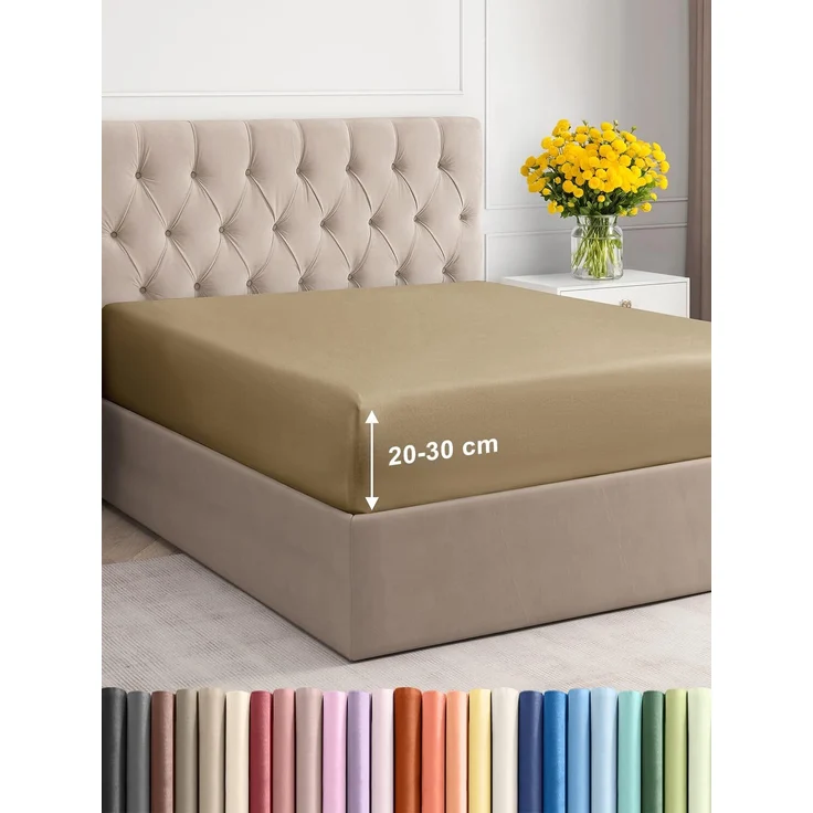 Spannbettlaken 135x190 cm - Für Matratzen bis 30 cm Höhe (12") - Weiche, gebürstete Mikrofaser - Knitterfrei, Schrumpf- und Farbbeständig - Oeko-TEX Zertifiziert - Beige - Premium Bettlaken