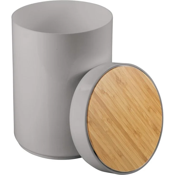 mDesign Mülleimer Abfalleimer Papierkorb 5L Schwingdeckel Bambus Kunststoff Grau – Bild 6