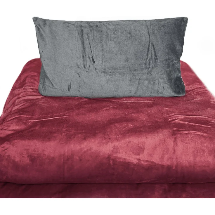 Moderne Plüschbettwäsche mit Reißverschluss - einfarbig, wendbar & warmhaltend Bordeaux 200x220cm + 2x 80x80cm Kissenbezug – Bild 2