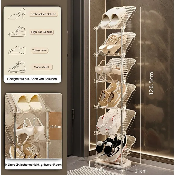 TUWENA Schuhregal Schuhregal Schmal, Platzsparend Schräg Schuhablage, Stapelbar, Transparent Eckregal Stehend für Schuhe, Schuhaufbewahrung Schrank