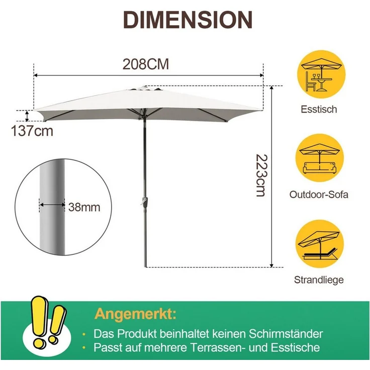 Clanmacy Sonnenschirm Sonnenschirm 140x210 cm knickbar Balkonschirm Gartenschirm UV50+ Beige, LxB: 210x140 cm, Stabiler knickbar/für Garten, Balkon, Terasse/Sonnenschutz – Bild 1