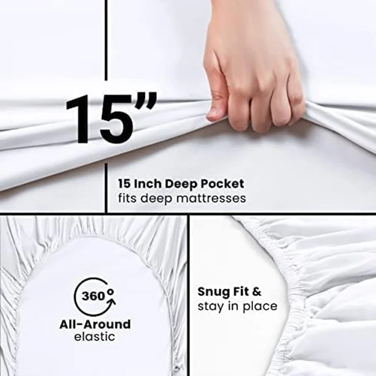 Utopia Bedding Cal King Spannbetttuch – Bettlaken – Tiefe Tasche – weiche Mikrofaser – schrumpft und verblasst Nicht, pflegeleicht, nur 1 Spannbetttuch (weiß) – Bild 3