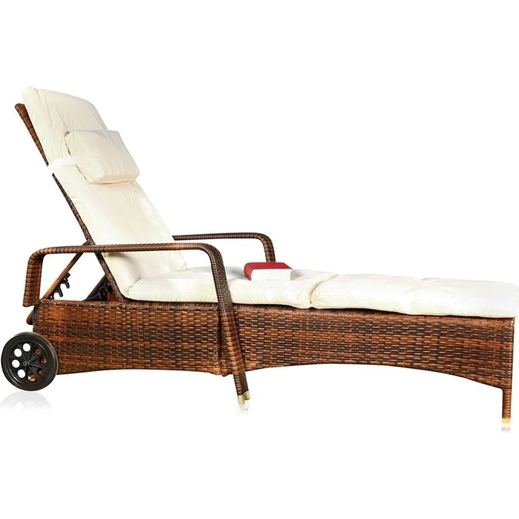 Sonnenliege braun Polyrattan Gartenlounge Liegestuhl Relax Terrasse Sitzgruppe – Bild 2