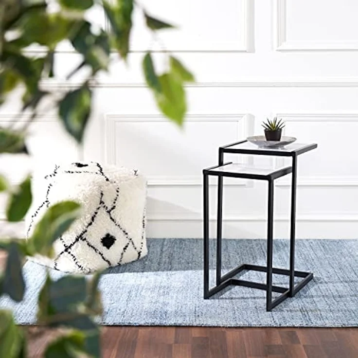 Penguin Home® Side Table Set of 2 Beistelltisch 2er Set, Marmor, Weiß und Schwarz – C-Form, 35.5x30.5x63.5cm & 30.5x25.5x56cm – Bild 5