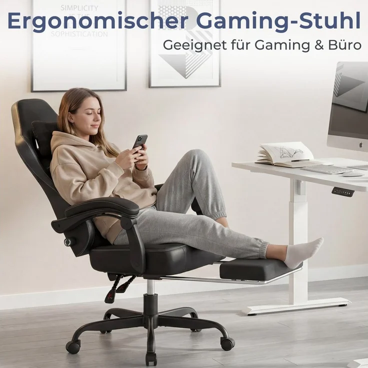 HOMALL Gaming-Stuhl mit Federkern,Atmungsaktiver Stoff, Komfort für Büro & Gaming, gaming stuhl mit Fußstütze,breites & dickes Sitzpolster – Bild 1