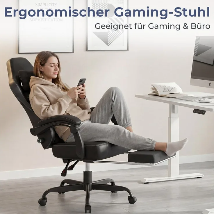 HOMALL Gaming-Stuhl mit Federkern,Atmungsaktiver Stoff, Komfort für Büro & Gaming, gaming stuhl mit Fußstütze,breites & dickes Sitzpolster
