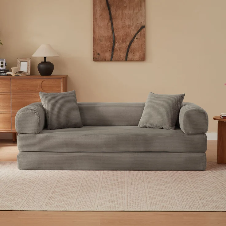 Schlafsofa in Taupe mit Veloursbezug und Kaltschaum, modular, ohne Aufbau,59 x 195 x 89 cm – Bild 3