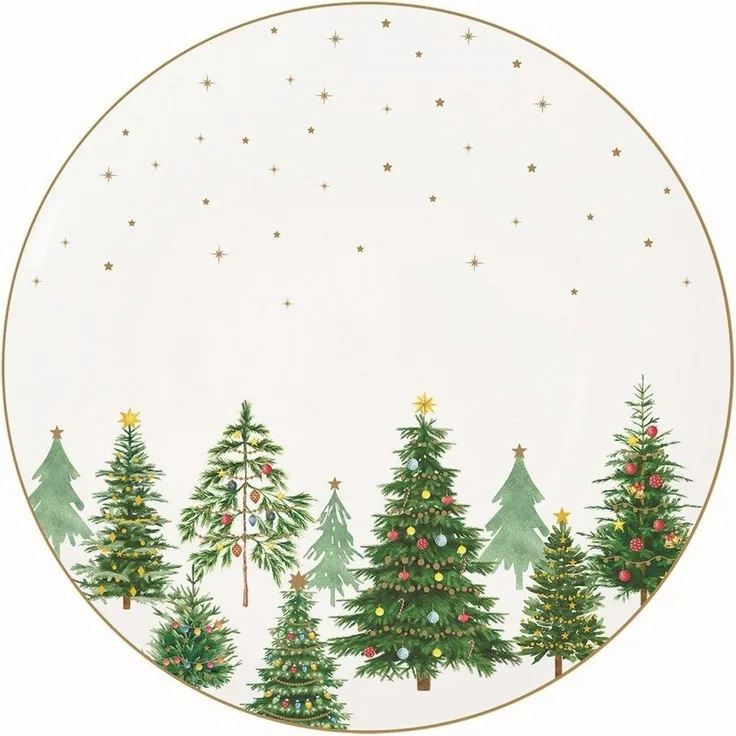 EasyLife Speiseteller Festive Trees, Handwäsche Empfohlen, Weiß, Motiv: Tannebäume