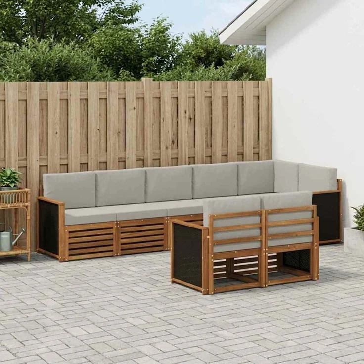 vidaXL Outdoor-Sofagarnitur 7 stk. 8-Sitzer Natur und Hellgrau 3384492 – Bild 1