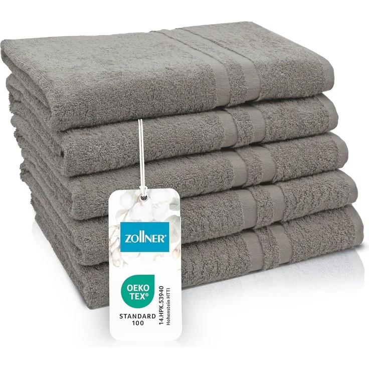 ZOLLNER 5er Set Duschtücher, 70x140 cm, fango, 100% Baumwolle – Bild 1