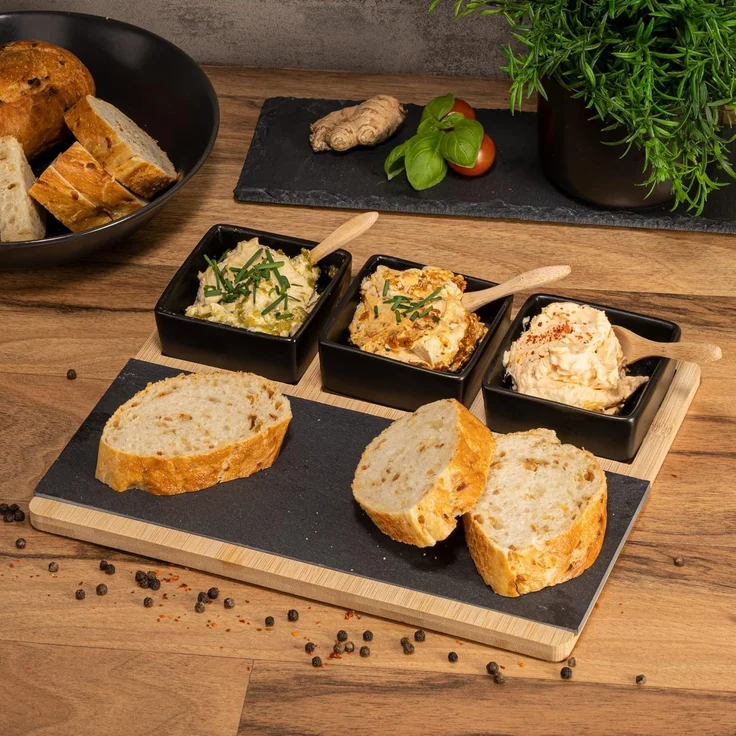 Moritz & Moritz Servierschale Schalen Set, Schiefer, Bambus, Keramik, (Set, 8-tlg), als Tapas Schalen und Dip Schälchen – Bild 4