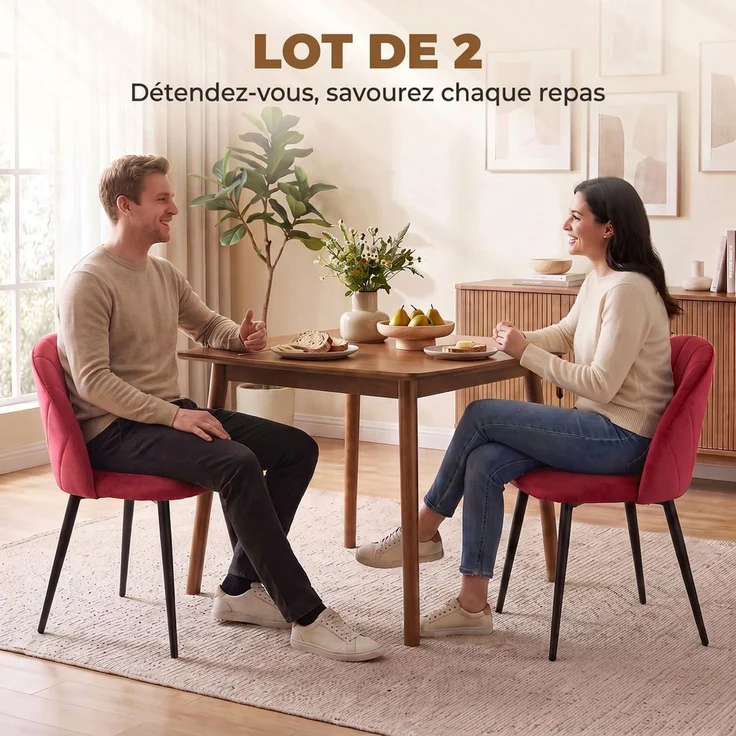 MELAYR, 2er-Set Esszimmerstühle, Gepolsterte Küchenstühle ohne Armlehnen, Stahlbeine, 52 x 55 x 79 cm, Bordeaux – Bild 6