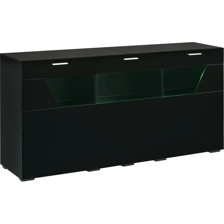 DESVIAE Sideboard Schwarz aus Spanplatte – 160x78x38 cm – 3 Türen, LED-Beleuchtung – Bild 4