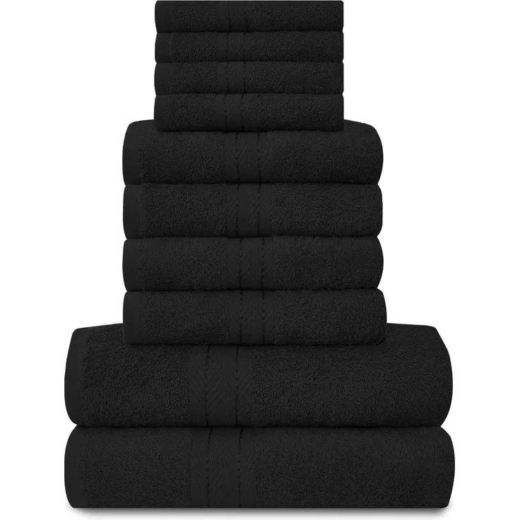Lions Familien-Handtücher, 10-teiliges-Set, 100 % ägyptische Baumwolle, 4 x Gesicht, 4 x Hand, 2 x Badetuch, Premium Qualität, hoch wasserabsorbierendes Badzubehör, maschinenwaschbar, schwarz, 544647