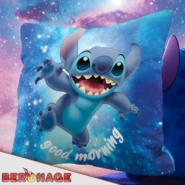BERONAGE Dekokissen Lilo & Stitch Kissen Out of The World 40x40 cm Good Morning Good Night, passend zur Bettwäsche, ideal für Sofa, Couch, Kinder-Bett, Auto – Bild 4