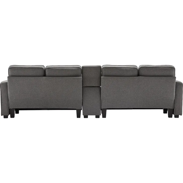 Big-Sofa, 4-Sitzer inkl. loser Zier- und Rückenkissen, Zwischentisch, USB-Anschlüssen, Polstersofa, Wohnzimmersofa, Leinen – Bild 8