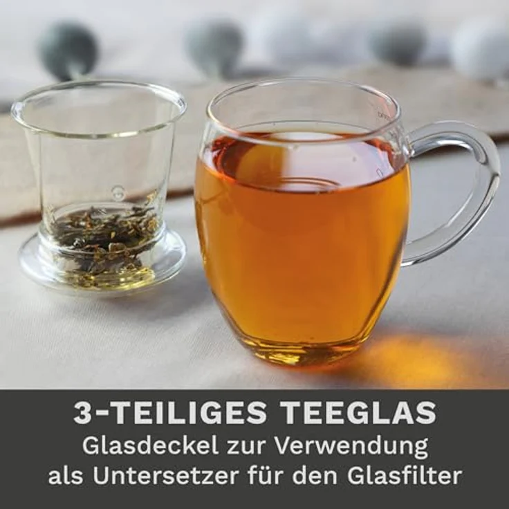 Creano Teeglas All in one, mit Glassieb & Henkel, Borosilikatglas, 3-teilig – Bild 4