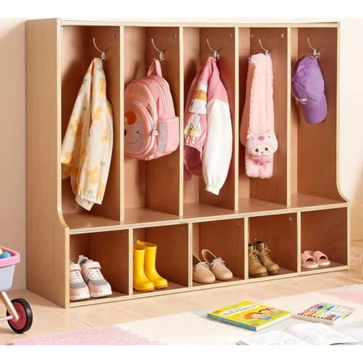 VEVOR Offener Kinderkleiderschrank, Garderobe mit 10 Haken & 10 Fächern (5 Groß + 5 Klein), langlebig & sicher, ideal für Kinderzimmer und Kita – Bild 1