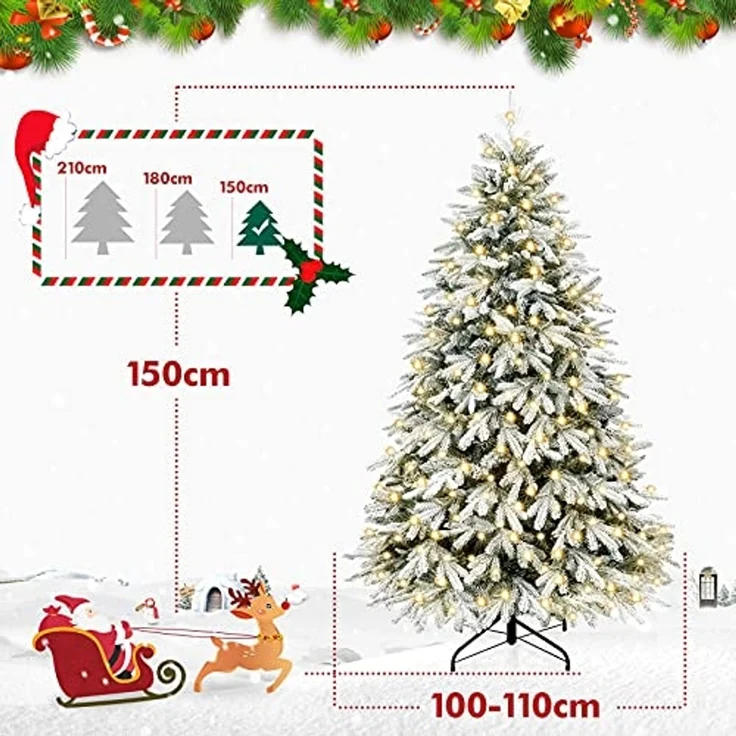 Yorbay Künstlicher Weihnachtsbaum Künstlicher Tannenbaum mit LED Beleuchtung, Weihnachstbaum aus PE, PVC, 150 / 180 / 210 cm auswählbar, mit Ständer, Weiß Schneeflocken, Weihnachtsbaum Christbaum für Weihnachten-Dekoration – Bild 4