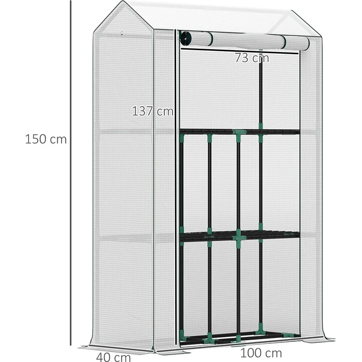 MELAYR, Gewächshaus mit 3-Stufen-Regal, UV-beständige Kunststoffabdeckung, Rolltür, 100 x 40 x 150 cm, Weiß – Bild 5