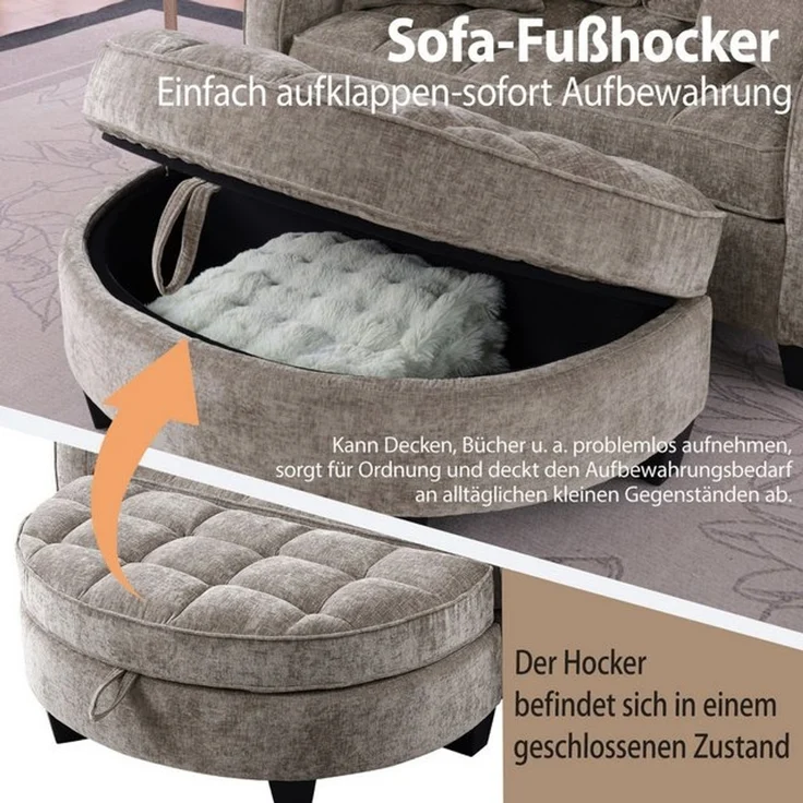 STILVORA Schlafsofa mit Aufbewahrungs-Hocker,Modulares Sofa Relaxsofa aus Chenille – Bild 4
