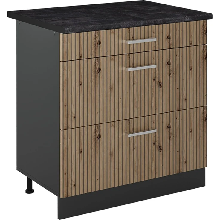 Küchenunterschrank R-Line Artisan-Eiche/Anthrazit 80 cm mit 3 Schubladen Arbeitsplatte Anthrazit Vicco – Bild 1