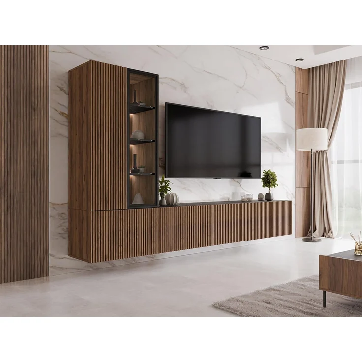 Wohnwand Tiwori (Farbe: Nuss Warmia + Marmor Schwarz) – Bild 2