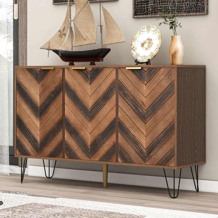Sideboard aus Holzwerkstoff mit 3 Türen & Einlegeböden, 120x38x76,5 cm, Natural – Bild 3