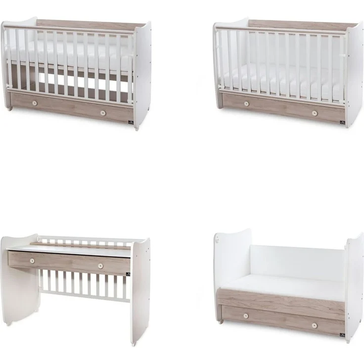 Lorelli Babybett Dream 70 x 140 cm umbaubar Kinderbett Schaukelbett Schreibtisch weiß braun – Bild 3