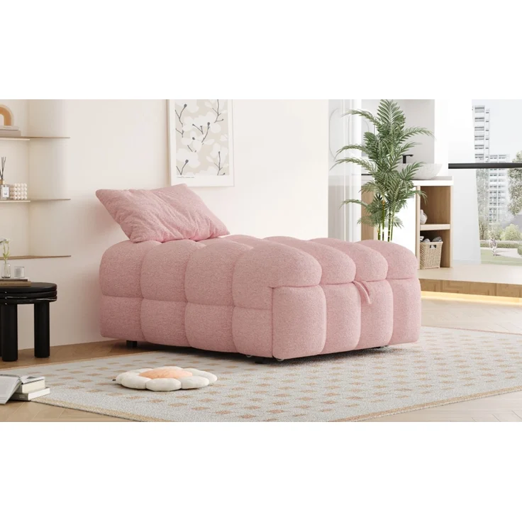 ZUBALIYA Schlafsofa, Bouclé-Bezug, Ausziehbett, Rosa – Bild 15
