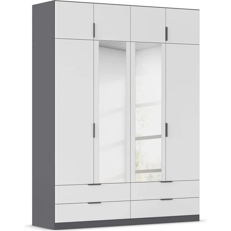 Rauch Möbel Lagoa, Kleiderschrank, Garderobe für Schlafzimmer, Kinderzimmer, Jugendzimmer 8-türig, mit Spiegel, 4 Schubladen, Farbe Weiß /Grau metallic, Schwarz, Breite 181 – Bild 1
