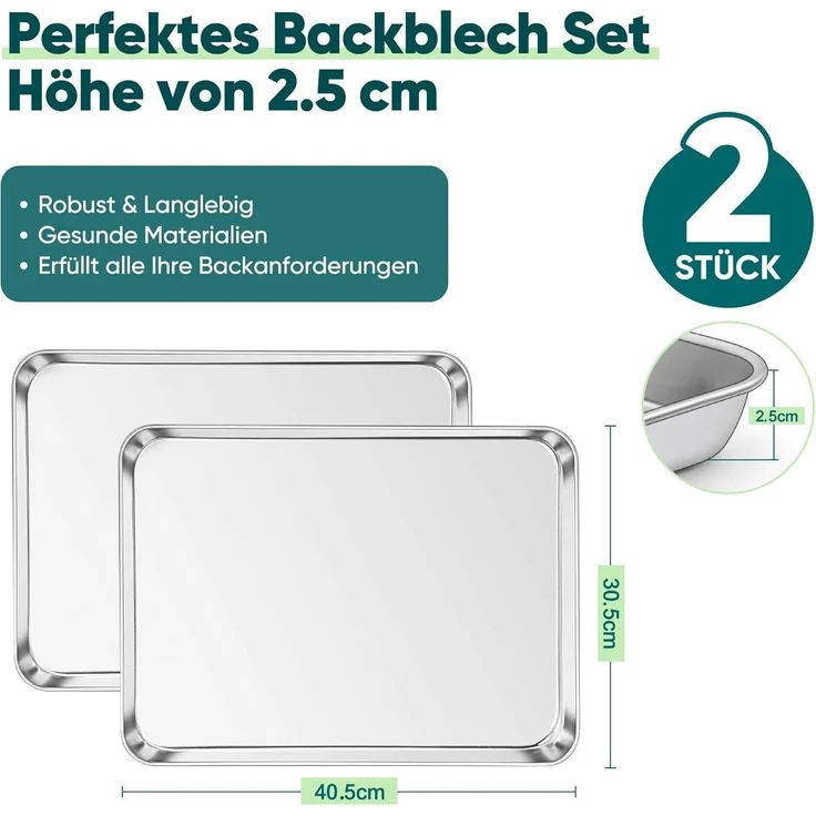 Joyfair Edelstahl Backblech 2er Set 40,5x30,5x2,5cm Fettpfanne - Rostfrei – Bild 2