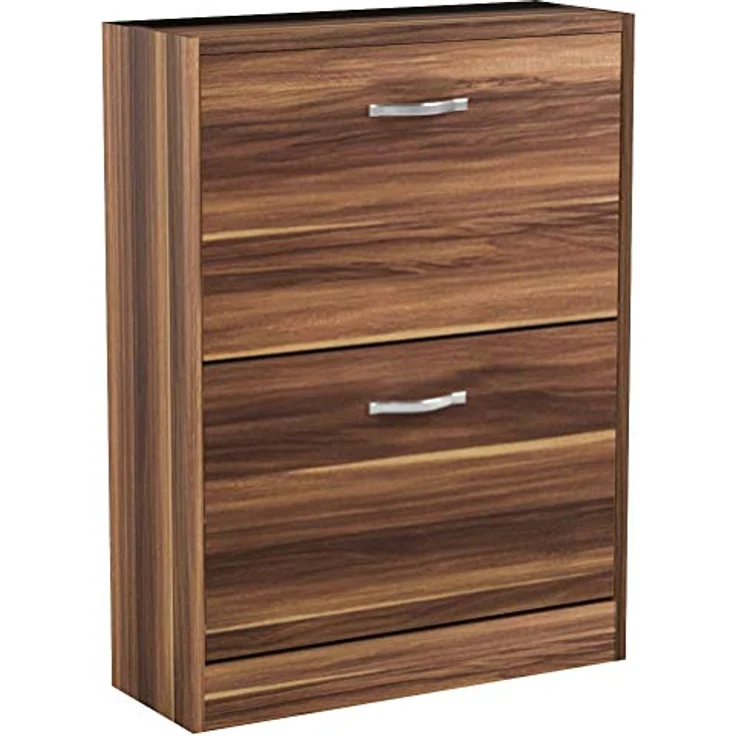 Vida Designs Schuhschrank mit 2 Schubladen, Schrank, Schuhaufbewahrung, Organizer, herunterziehbares Holzmöbel, Walnuss – Bild 6